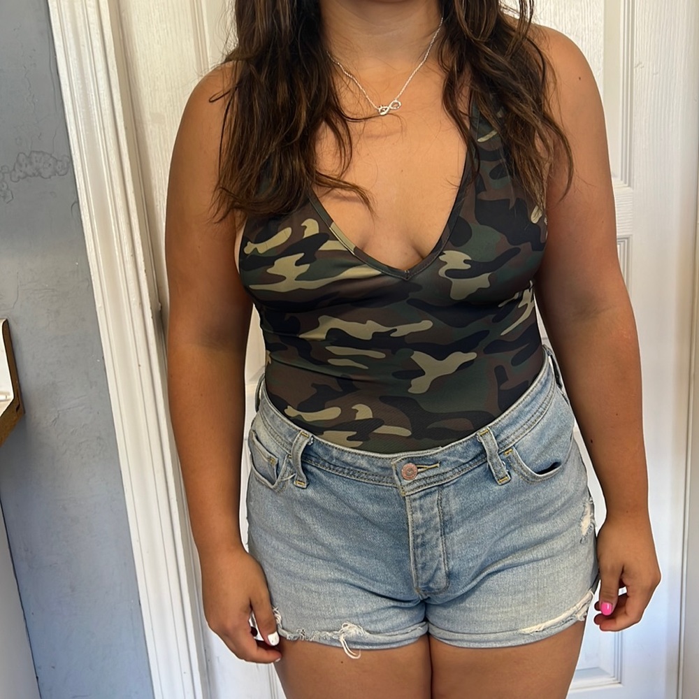 Camo cross cross back bodysuit
